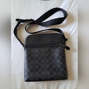 COACH signature houston Flight Shoulder Bag Leather Black Mint Condition
